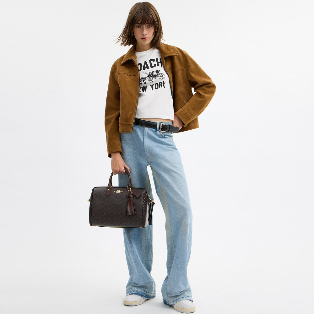 Rowan Large Satchel Bag In Signature Canvas With Fringe - Picture 3 of 4